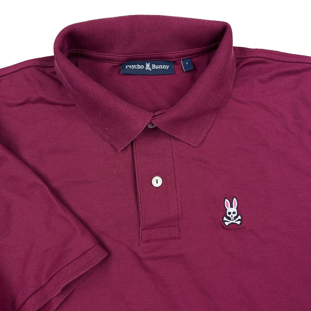 Psycho Bunny Polo Shirt Men 7 XXL 2XL Maroon Cotton Rugby Solid Adult